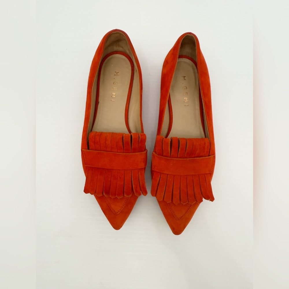 M. Gemi Burnt Orange Suede Leather Fringe Loafers - 36.5 - Picture 2 of 15